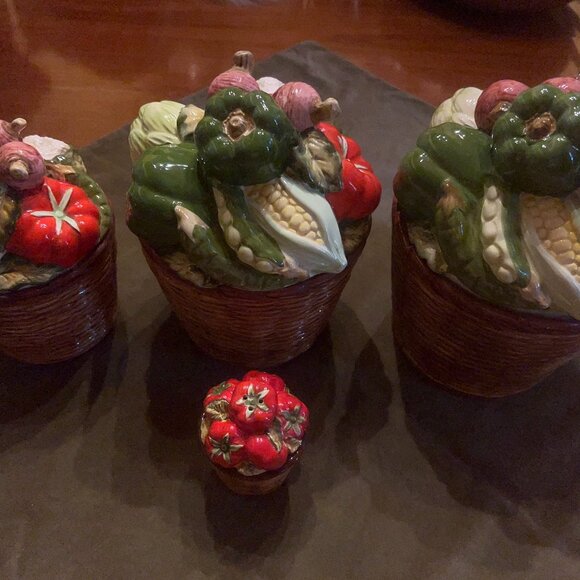 Vintage 3 piece Haldon Vegetable Canister set plus BONUS salt shaker Rare Retro - Picture 1 of 9